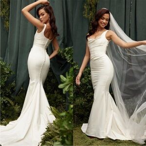 HOUSE OF CB Emilie Ivory White Satin Mermaid Bridal Gown Dress